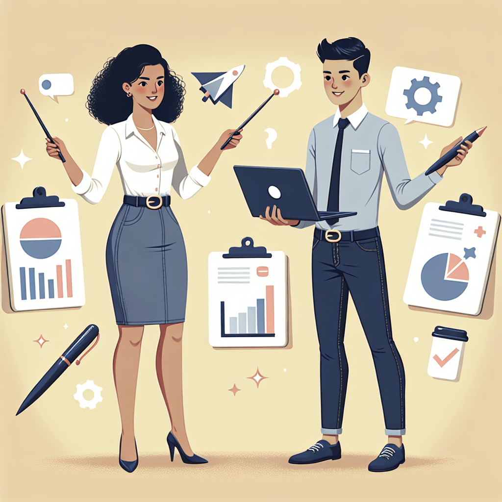 Illustration of marketers coming up with ideas for marketing campaigns.